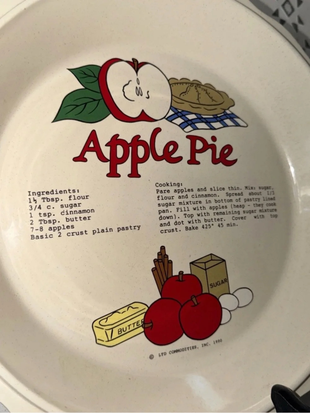 Apple Pie Ceramic Serving Plate - Cream with Red Graphics